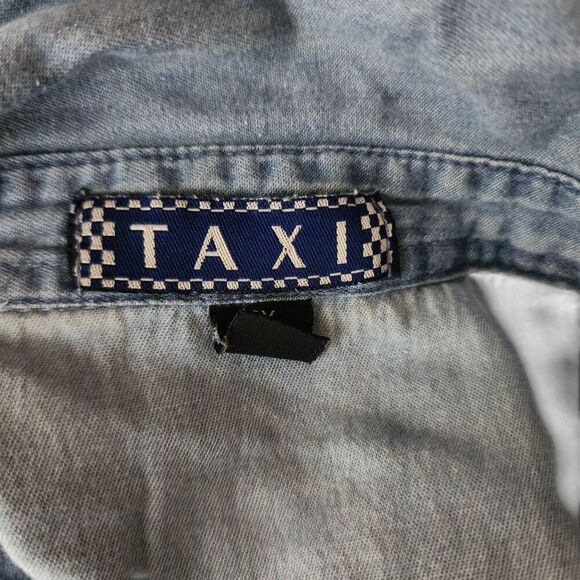 Taxi Shirt Dress Denim Jean Roll Tab Sleeve Womens 2XL Blue Raw Hem - Picture 8 of 11